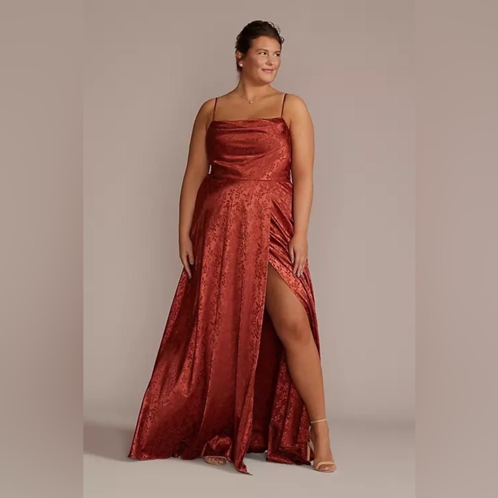 CELEBRATE DB STUDIO jacquard cowl neck bridesmaid dress F20573 Cinnamon small - Picture 2 of 9